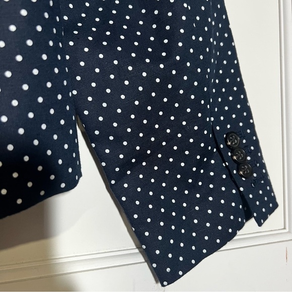 J. Crew Regent Blazer Navy Blue White Polka Dot Preppy Business Linen Size 14 - Picture 7 of 8